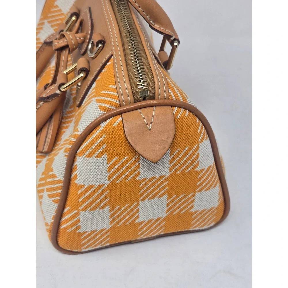 Dooney & Bourke Orange Gingham Canvas Leather Satchel Handbag Bag